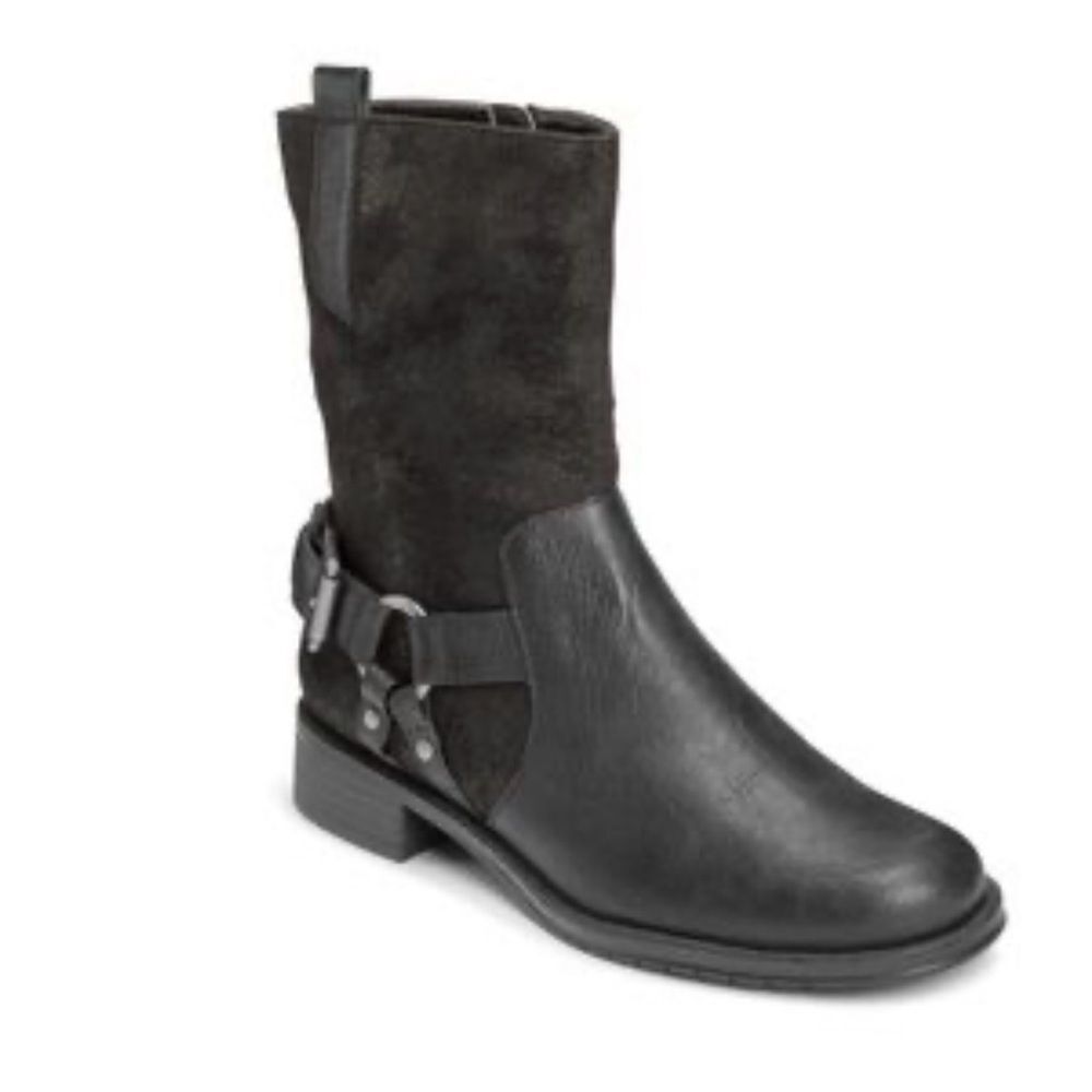 Aerosoles Outrider strap buckle Riding boots Black short booties shoes